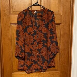 Maurices Black/Dark Gray and Orange Floral Blouse
